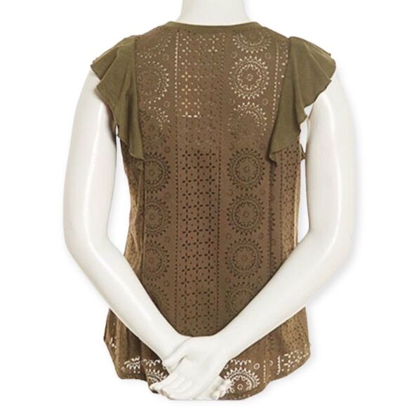 Khaki Green Short Sleeve Geo Design Matching Cami Combo Tops NEW - Picture 2 of 3